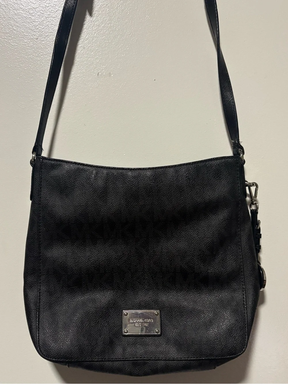 Michael Kors Black Signature Shoulder Bag with Logo Plate